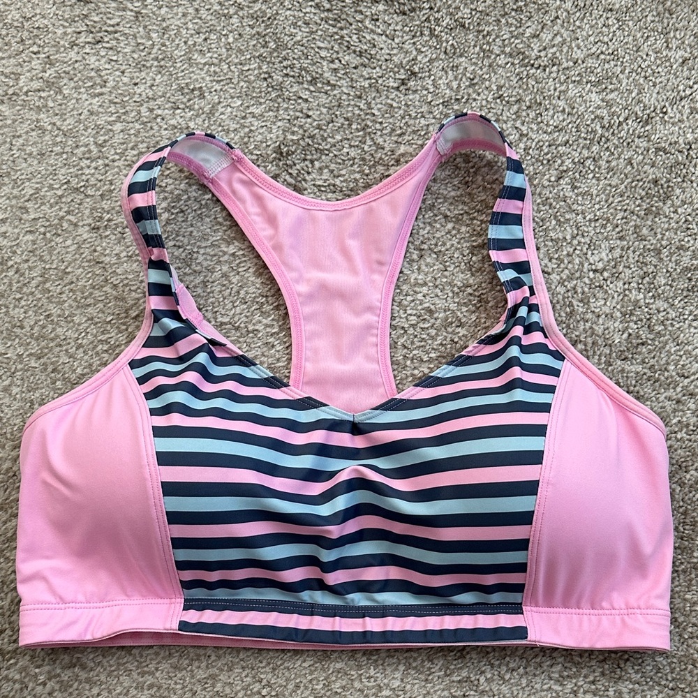 Moving Comfort Pink and Blue Striped Sports Bra